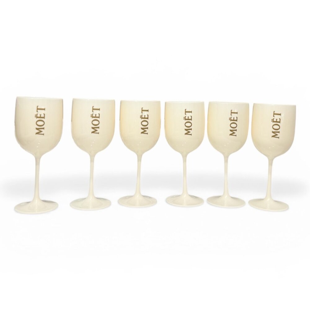 6 Vintage Moet & Chandon Ice Imperial Cream & Gold Acrylic Champagne Goblets - Picture 4 of 17